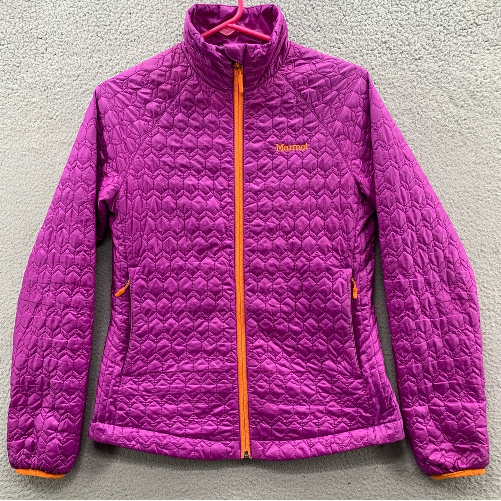 Marmot Purple Quilted Jacket with Orange Trim